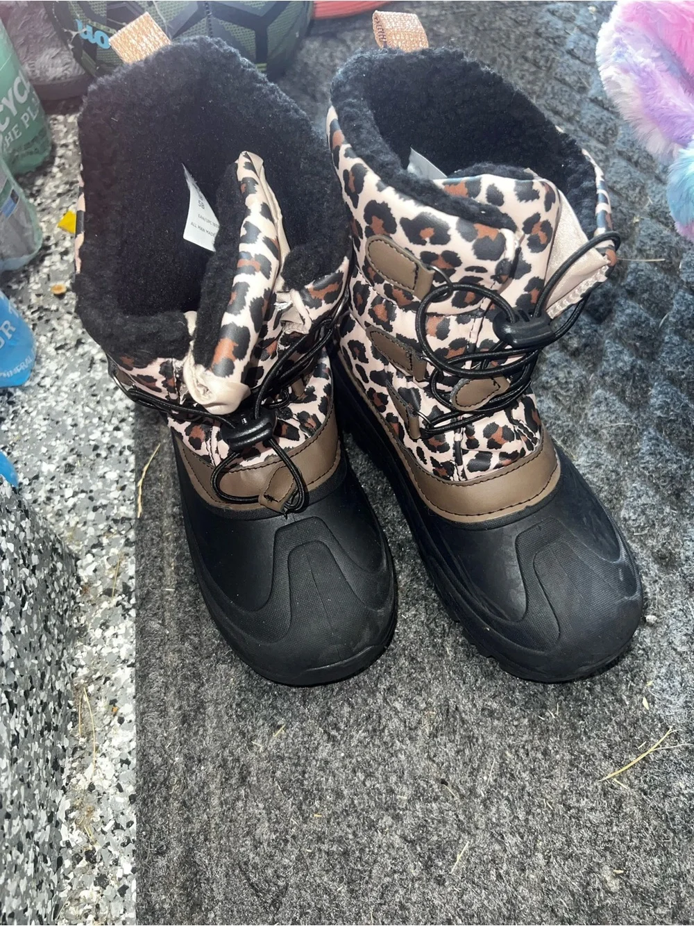 🐆 Members Mark Leopard Print Winter Snow Boots – Girls’ Size 5 Big Kids